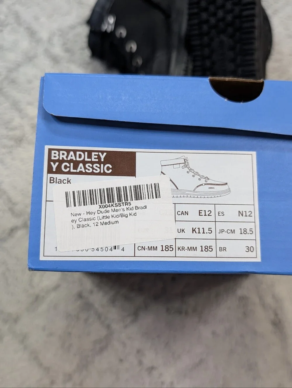 Hey Dude Bradley Classic Boot Boys Youth Size 12 Black 42139001 NEW WITH BOX.